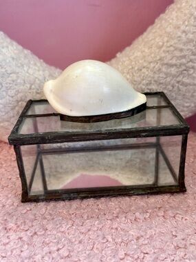 Vintage Stained Glass Trinket Box Cowrie Shell Jewelry Box Coastal Decor